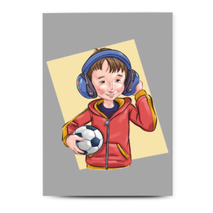 Positive autism representation greeting card showing a young boy with blue headphones, hand-illustrated inclusive art.